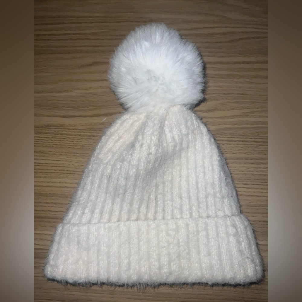 White fuzzy winter hat